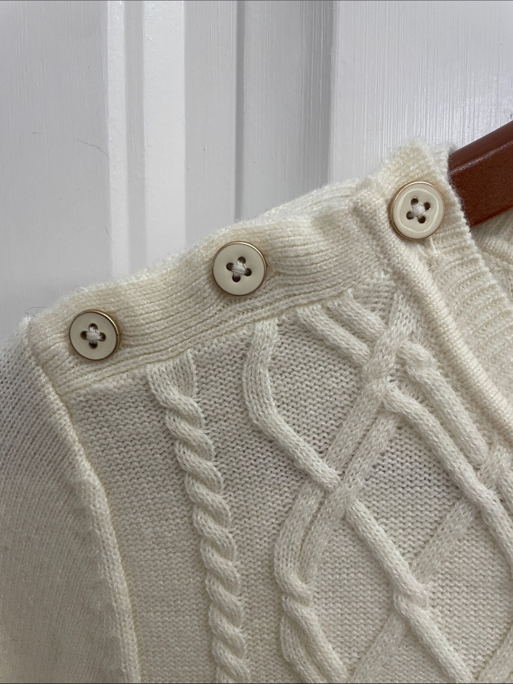 Talbots Ivory Cable-Knit Button-Shoulder Sweater - Picture 3 of 5